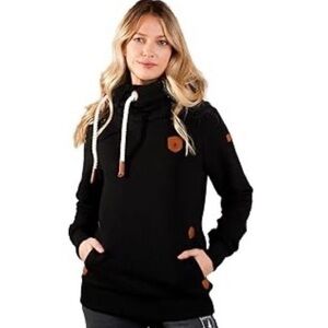 Wanakome Black Artemis Hoodie Cowl Neck Sweater with Tan Accents